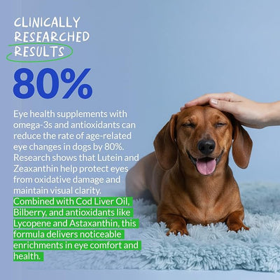Eye Support for Dogs 90 Soft Chews - Vision, Omega 3 & Antioxidant | With Cod Liver Oil, Omega 3 EPA & DHA fatty acids. Supports eye health, vision & acts as antioxidant for dogs.