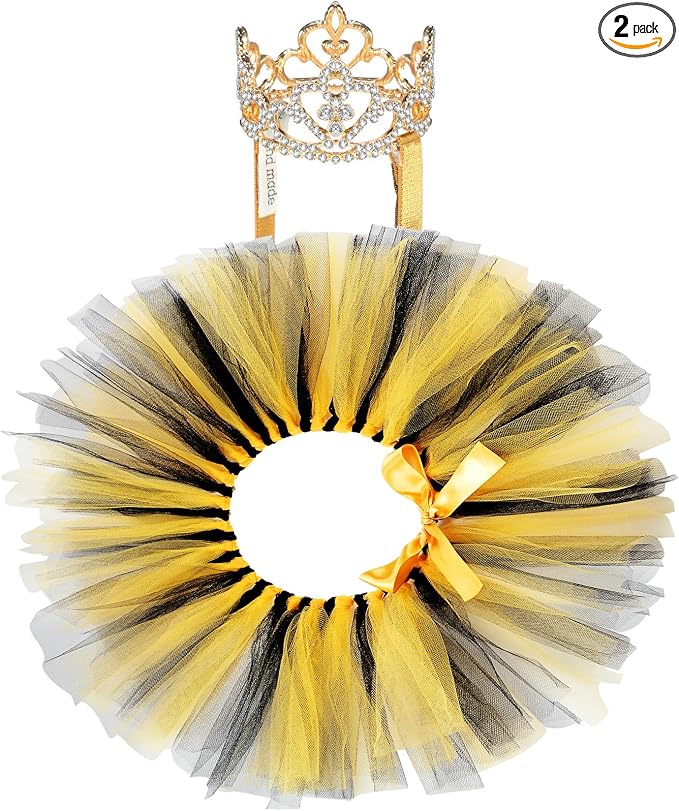 2 Pcs Dog Crown Headband Dog Tutu Dress Set Crystal Rhinestone Tiara Crown Tutu Skirt Pet Dress Costume for Puppy Birthday Party Wedding Photo Prop Costume