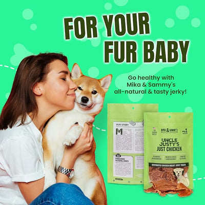 Gourmet Chicken Jerky Dog Treats - Natural, Nutritious and Tasty Made in USA only, Cage-Free Chicken, No Additives (Mika & Sammy's Uncle Justy's 12 oz)