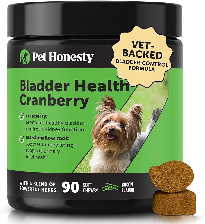 Cranberry for Dogs Urinary Tract Support - Advanced Bladder Control & Kidney Health Supplement - with D-Mannose & Marshmallow Root for Incontinence Support & Normal Urine pH (Bacon, 90 Ct)