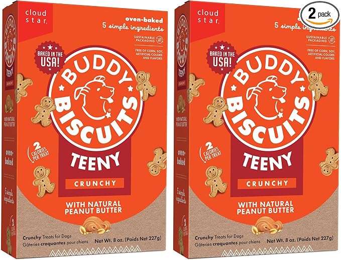 Buddy Biscuits Teeny Crunchy Dog Treats, Peanut Butter, 8 oz. Box, (Pack of 2)
