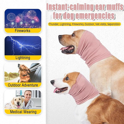 Meifsou Calming Hoodie for Dogs - Stretchy Dog Ear Cover, No Shake Anxiety Head Wrap Quiet Ears, Pet Snoods for Thunder, Lightning, Fireworks, Vet Visits, Grooming, Rabbit Plush Fabric, Pink S