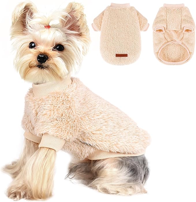Dog Sweater Sweaters for Small Dogs Girl Purple Fleece Clothes Winter Soft Thickening Warm Puppy Boy Teacup Yorkie Chihuahua (XXS,Khaki)