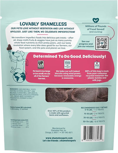 Shameless Pets Soft-Baked Dog Treats, Duck Duck Beet - Natural & Healthy Chews for Digestive Support with Fiber - Doggie Biscuits Baked & Made in USA, Free from Grain, Corn & Soy - 1-Pack