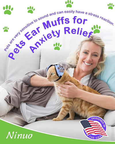 Calming Earmuffs for Cats and Small Dogs - for Anxiety Relief - Noise Canceling for Fireworks, Thunderstorms, Pet Grooming & Force Drying - Dog Ear Muffs Noise Protection (Blue, Small)