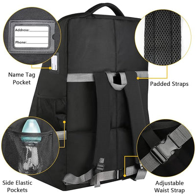 YOREPEK Padded Car Seat Travel Bag Backpack for Airplane, Heavy Duty Car Seat Bags for Air Travel, Carseat Cover for Airplane Travel with Shoulder Strap, Car Seats Carrier for Airport, Black