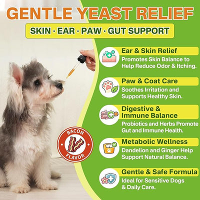 puyrzoe Natural Yeast Infection Treatment for Dogs, Itchy Ears, Skin, Paws & Allergy Relief, Yeast Treatment for Dogs, Supports Gut & Immune Health, Reduces Itching, Irritation & Inflammation, 120ml