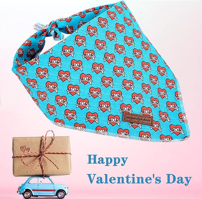 Unique style paws Valentine's Day Dog Bandanas Cotton Blue & Red Triangle Dog Scarfs for Small Medium Large & Boys Girls Dogs-L