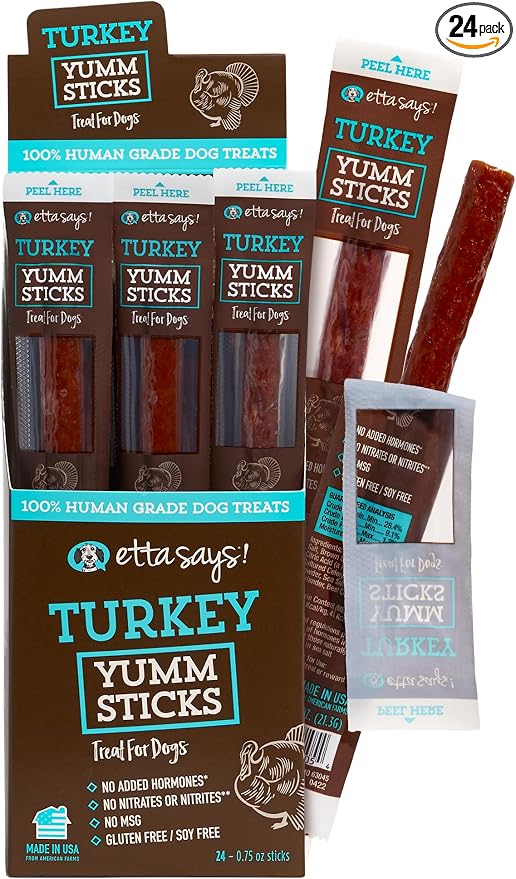 etta says! Yumm Sticks - Real Meat Turkey Dog Jerky Treats - Human Grade - Made in The USA (24 Count Pack of 1)