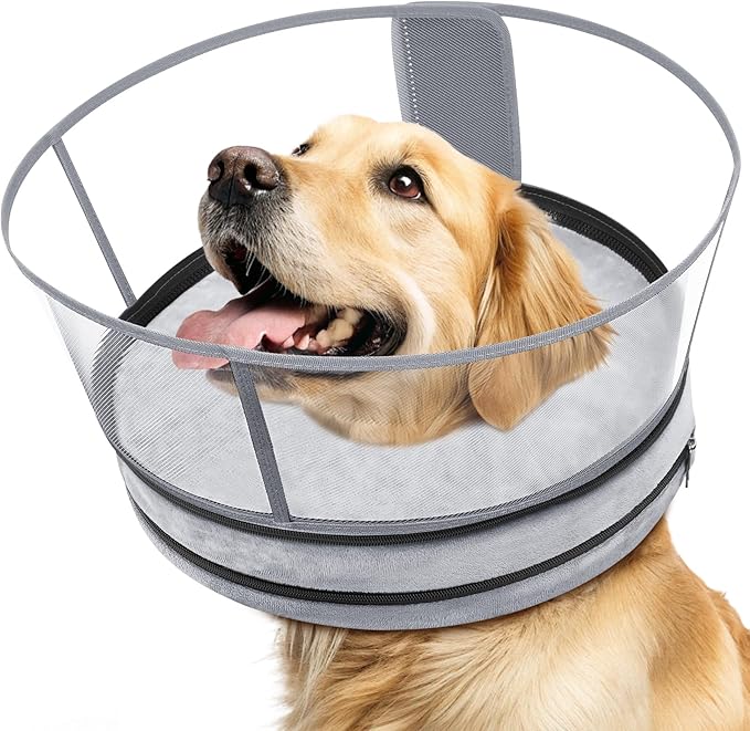 Sponge Dog Cone After Surgery, No Inflation Required Dog Donut Collar to Stop Licking, Inflatable Cone Alternatives for Large Pets, Soft Recovery Collar with Protective Shield (Grey, XL)