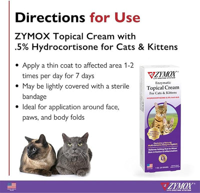 Zymox Cat & Kitten Topical Cream w/ .5% hydrocortisone - 1 oz. Tube