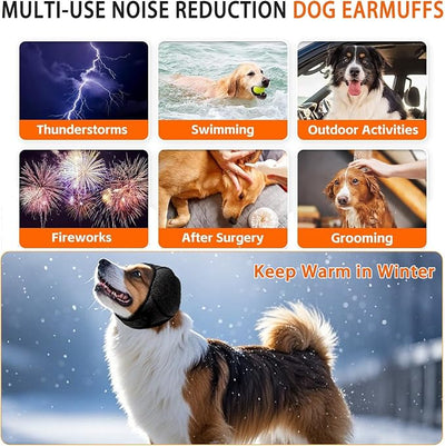 Dog Ear Muffs for Noise Protection No Flap Ear Wraps Calming Hoodie Dogs Anxiety Relief and Thunder Firework, Grooming and Force Drying Shower Cap for Bath Head Cover for Dog