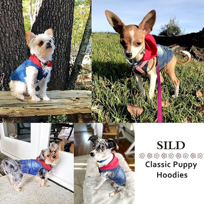 SILD Pet Clothes Dog Jeans Jacket Cool Blue Denim Coat Small Medium Dogs Lapel Vests Classic Hoodies Puppy Blue Vintage Washed Clothes (Red,XS)