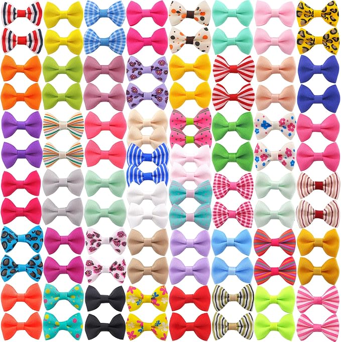 QingHan Dog Hair Bows Small Puppy Bowknot Clips for Pet Grooming Accessories Doggy Gifts 100Pcs (50 Pairs)
