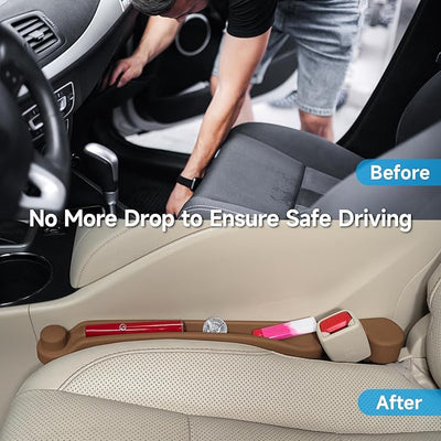 Car Seat Gap Filler Set of 2, 3IN1 Seat Side Gap Filler Plug with Storage Slot & Hook Function, Soft Foam Universal Fit Car SUV Truck Fill Gap Between Seats Console Organizer（Narrow Mocha Brown ）