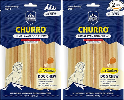 Himalayan Dog Chew Churro Yak Cheese Dog Chews, 100% Natural, Long Lasting, Gluten Free, Healthy & Safe Dog Treats, Lactose & Grain Free, Protein Rich, for All Breeds, Soft, Real Chicken Flavor, 4 oz