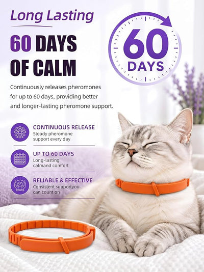 Calming Collar for Cats, 4 Pack – Adjustable Cat Calming Collars for Anxiety Relief, Reduces Stress, Bad Behavior, Breakaway Waterproof Pheromone Collar for Cats & Small Puppy (Orange, Small)