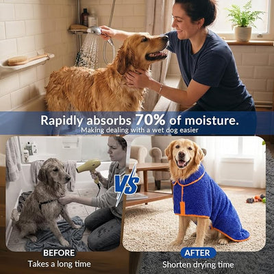 Bienbee Dog Bathrobe, Quick Drying Super Absorbent Pet Robes for Small Medium Large Dogs, Drying Coat for After Bath & Swim, Warm & Cozy Dogs Towels, Dog Puppy Bath Supplies, Dark Blue S