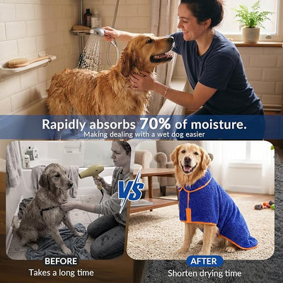Bienbee Dog Bathrobe, Quick Drying Super Absorbent Pet Robes for Small Medium Large Dogs, Drying Coat for After Bath & Swim, Warm & Cozy Dogs Towels, Dog Puppy Bath Supplies, Dark Blue L