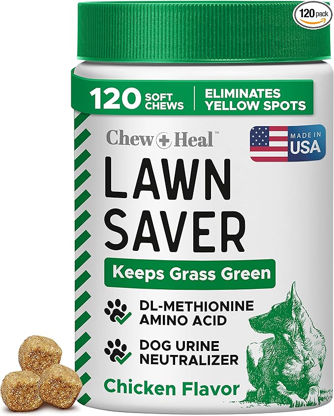 Dog Urine Neutralizer for Lawn, 120 Soft Chews - Green Grass Saver - Eliminates Burns and Yellow Spots - Female and Male Dog Pee Grass Repair with Natural Ingredients