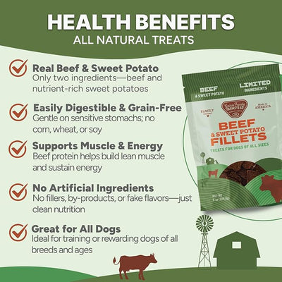 Gaines Family Farmstead Beef & Sweet Potato Fillets for Dogs 3 Pack - 8 oz Bags, All-Natural, Grain-Free, Healthy Dog Treats for All Ages & Breeds, Made in USA