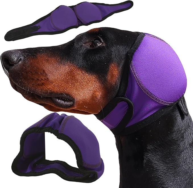 Dog Ear Muffs & Swim Cap and No Shake Ear Wrap for Bathing, Hematoma, Drying & Noise Anxiety Relief - Elastic Waterproof Ear Protection with Calming Hoodie for Grooming