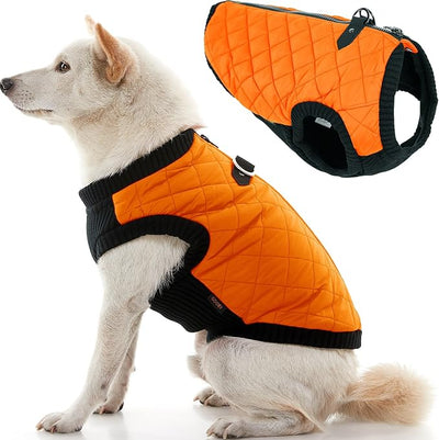 Gooby Fashion Vest Dog Jacket - Orange, Large - Warm Zip Up Bomber Vest with Dual D Ring Leash - Winter Water Resistant Small Dog Sweater