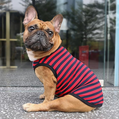iChoue 2pcs French Bulldog Striped Shirts 100% Breathable Cotton Tank Tops Vests Clothes for Frenchie Dogs, Yellow and Red Stripes, Medium