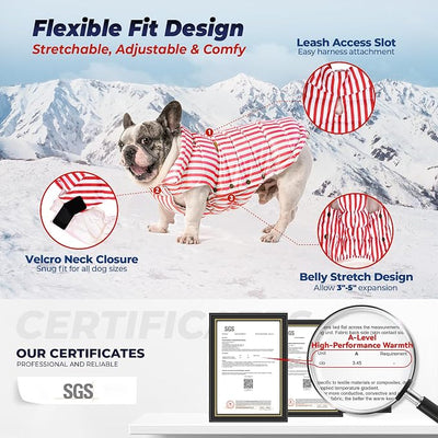 SPACE LION Dog Puffer Jacket, Down Winter Coat, Durable Outdoor Coat for Cold and Windy Conditions, Lightweight & Adjustable Fit Coats for Large Dogs, (RedStripe, Size24/2XL)