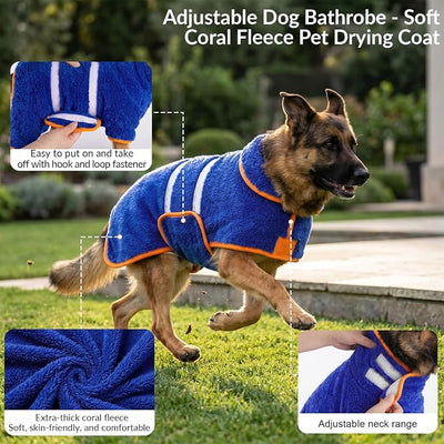 Bienbee Dog Bathrobe, Quick Drying Super Absorbent Pet Robes for Small Medium Large Dogs, Drying Coat for After Bath & Swim, Warm & Cozy Dogs Towels, Dog Puppy Bath Supplies, Dark Blue L