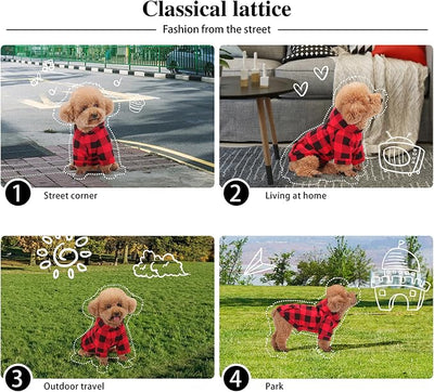 Plaid Dog Hoodie: Premium Polycotton Fabric Dog Clothes with Back Pocket and Leash Hole, Dog Sweatshirt for Small, Medium, & Large Dogs ¨C Stylish and Functional for All Occasions Red XS