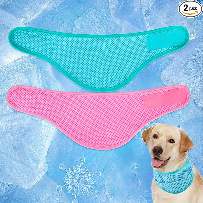 EXPAWLORER Dog Cooling Bandana - 2 Pack Instant Cooling Dog Bandanas, Chill Out Pet Cool Scarf Summer Essentials Ice Neck Cooler Wrap, Prevent Sunstroke for Small Medium Large Dogs, Green Pink L