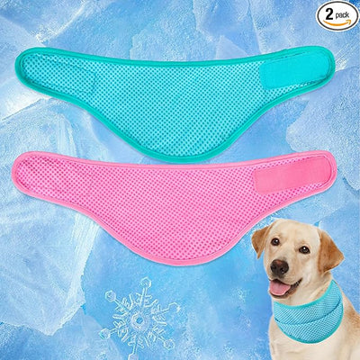 EXPAWLORER Dog Cooling Bandana - 2 Pack Instant Cooling Dog Bandanas, Chill Out Pet Cool Scarf Summer Essentials Ice Neck Cooler Wrap, Prevent Sunstroke for Small Medium Large Dogs, Green Pink L