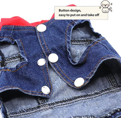 SILD Pet Clothes Dog Jeans Jacket Cool Blue Denim Coat Small Medium Dogs Lapel Vests Classic Hoodies Puppy Blue Vintage Washed Clothes (Red,XS)