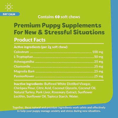 Snuggle Puppy Day Calm Puppy Bites with Colostrum, Chamomile & Ashwagandha - Calming Treats for Dogs to Support Restfulness & Sleep - 60 Soft Chew Dog Treats