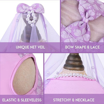 ASENKU Dog Dress, Dog Wedding Dress, Pet Lace Princess Dress with Bows for Wedding Birthday Party, Puppy Formal Apparel with Pearl Necklace for Small Medium Dogs (Purple, Medium)