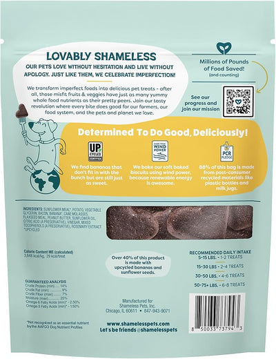 Shameless Pets Soft-Baked Dog Treats - Bananas for Bacon, Grain-Free Snacks for Medium & Large Dogs, Natural & Healthy Doggy Chews with Omega 3 & 6, Treats for Older & Senior Dogs, Made in USA