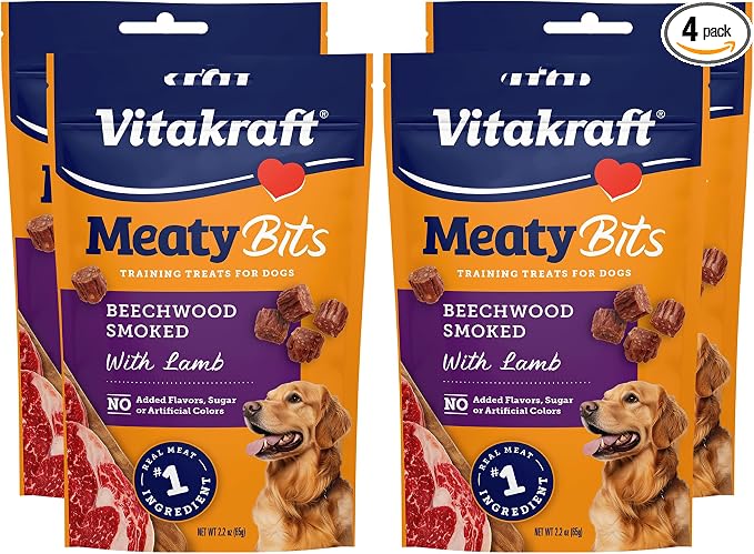 Vitakraft MeatyBits Lamb, Training Treats for Dogs, Naturally Smoked, Real Meat #1 Ingredient, No Added Sugar, No Artificial Flavors or Colors, Soft Dog Treats, Bag, 2.2 oz, 4 Count