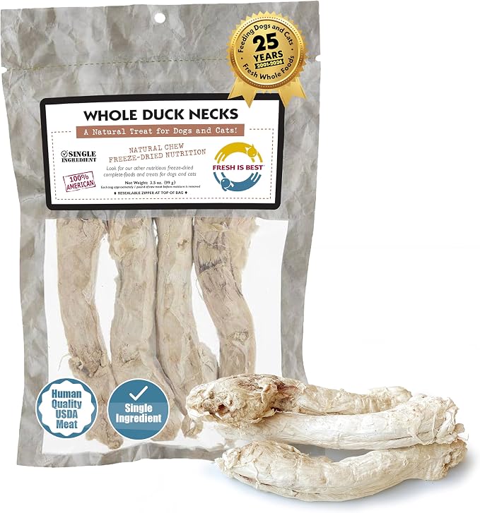 Fresh Is Best Duck Necks Freeze Dried Dog Treats – Raw Freeze Dried Cat Treats in Resealable Zipper Bag – High-Protein for Dogs & Cats – Made in The USA
