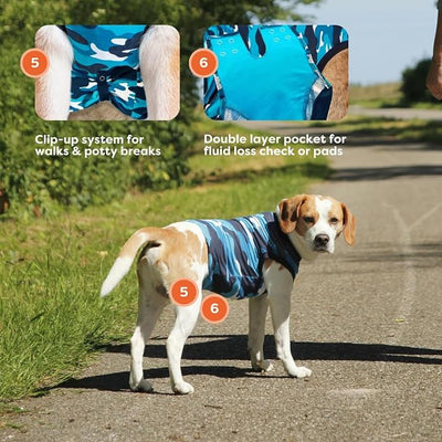 Suitical Recovery Suit for Dogs - Spay & Neutering Dog Surgery Recovery Suit for Male or Female - Soft Fabric for Skin Conditions - M - Neck to Tail 21.7-27.2 Inch, Chest 25-35.5 Inch -Blue Camouflage