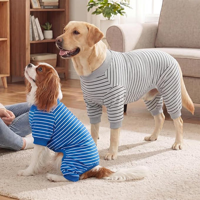 XPUDAC 4 Pack Dog Pajamas Striped Dog Clothes for Medium Large Dogs Girl Boy Comfy Puppy Outfit Doggy Jammies Onesie Pet Costume, 4XL