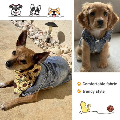 SILD Pet Clothes Dog Jeans Jacket Cool Blue Denim Coat Small Medium Dogs Lapel Vests Classic Hoodies Puppy Blue Vintage Washed Clothes