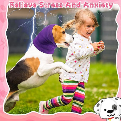 Dog Ear Muffs Noise Protection for Dogs, Soothing Keep Calm Ear Cover Comfort Anti Anxiety Relief Snoods, 90% Cationic 10% Spandex, Purple, Large