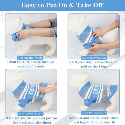 Detroit Small Dog Sweater Football Theme Turtleneck Knit Dog Sweaters for Small Pets Warm Winter Cat Dog Clothes
