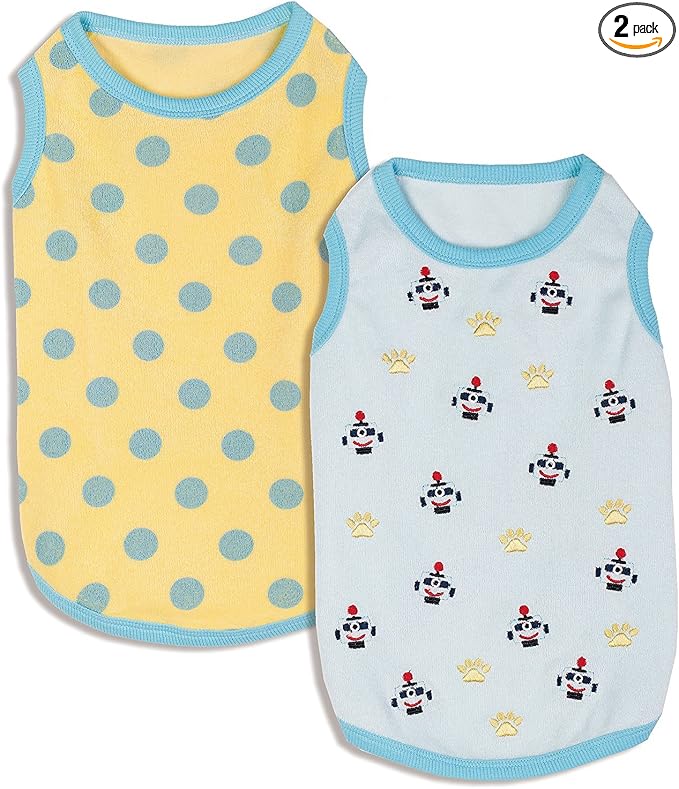 Blueberry Pet Pack of 2 Soft & Comfy Terry Cotton Pastel Blue Affection Sleep & Play Dog Pajamas & Tank Top T Shirt, Back Length 8", Clothes for Puppies & Cats
