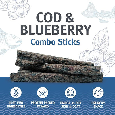 Icelandic+ Combo Sticks: Cod & Blueberry - 2oz - Dog Treats, Crunchy 2 Ingredient Pet Snacks, Preservative Free, Wild Caught Fish, Slow Baked, Natural (Pack of 2)