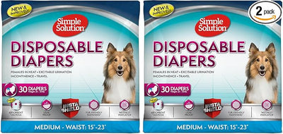 Simple Solution Dog Diapers, Medium, Female Dogs, Waist 15-23 in | Super Absorbent | Wetness Indicator | Disposable | 30 Count