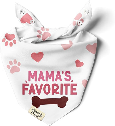 Funny Snap-On Dog Bandana for Small Medium Large Pets, Dogs Cats Adjustable Handkerchief Scarf for Girl & Boy, Cute Puppy Apparel & Accessories (Mama's Favorite, Medium)