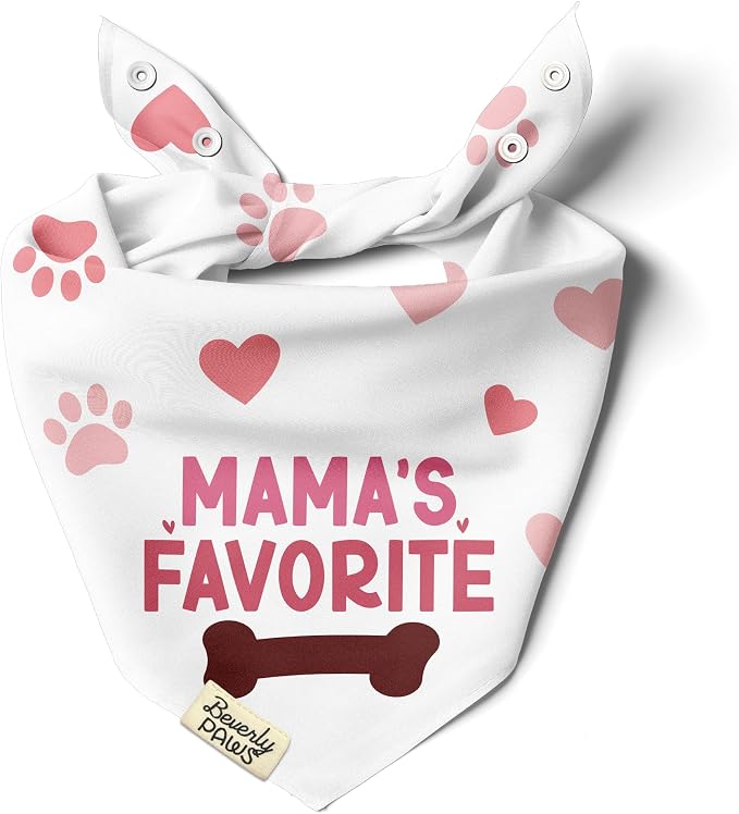 Funny Snap-On Dog Bandana for Small Medium Large Pets, Dogs Cats Adjustable Handkerchief Scarf for Girl & Boy, Cute Puppy Apparel & Accessories (Mama's Favorite, Small)