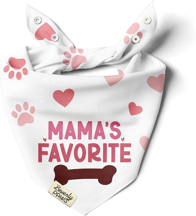 Funny Snap-On Dog Bandana for Small Medium Large Pets, Dogs Cats Adjustable Handkerchief Scarf for Girl & Boy, Cute Puppy Apparel & Accessories (Mama's Favorite, X-Large)